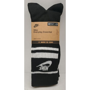 Nike Sportswear Essential Crew Socks 3 Pairs Black White DX5089 010 Men XL 12-15